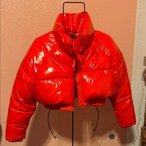Zara Glossy Scarlet Puffer Jacket